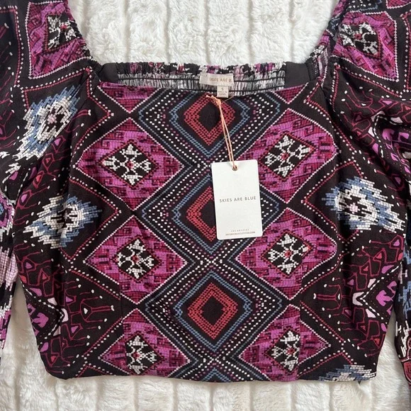 NWT Skies Are Blue Cropped Blouse Balloon Long Sleeve Floral Women's‎ Size Small - Picture 4 of 10